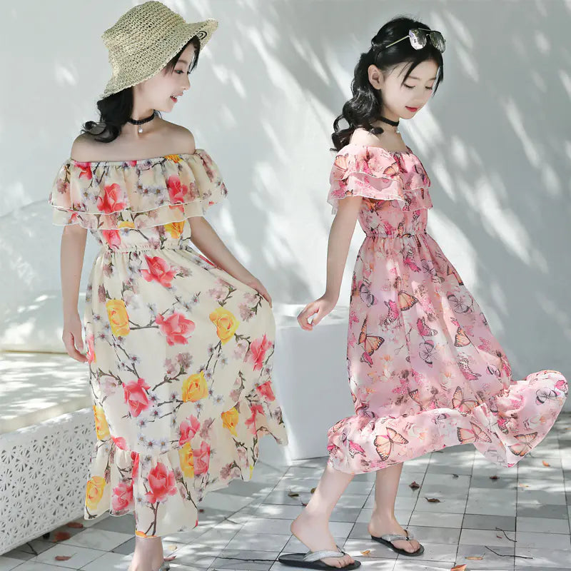Thai Style Beach Dress for Girls - Summer Floral Chiffon