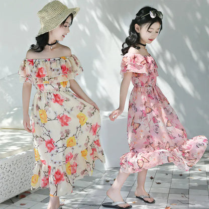 Thai Style Beach Dress for Girls - Summer Floral Chiffon