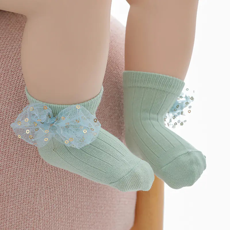 Baby Lace Bow Tie Socks for Girls (Ages 0-2)