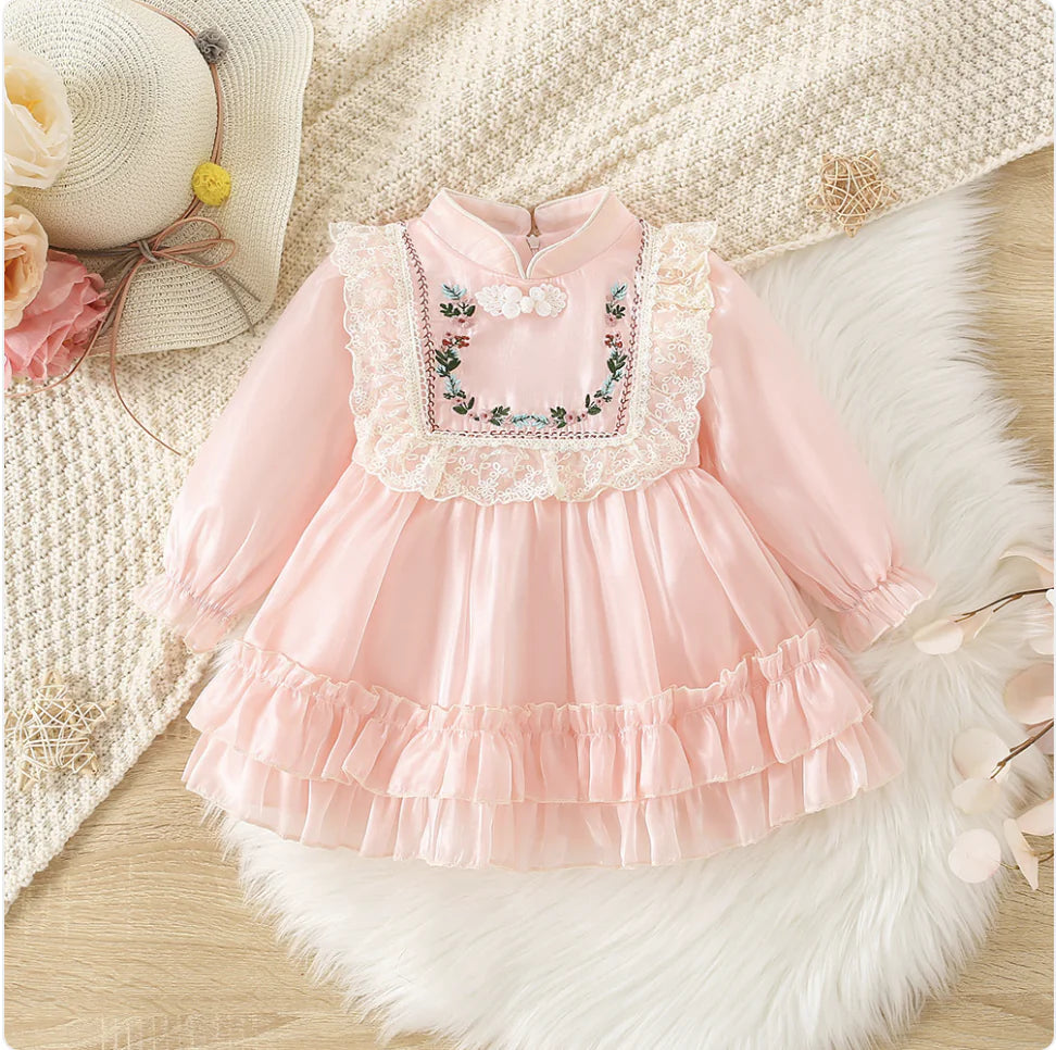 Girls' Retro Long-Sleeve Princess Dress