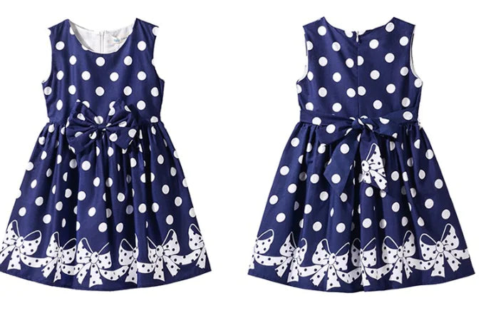 Polka Dot Dress for Girls with Bow Princess Design