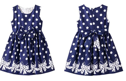 Polka Dot Dress for Girls with Bow Princess Design