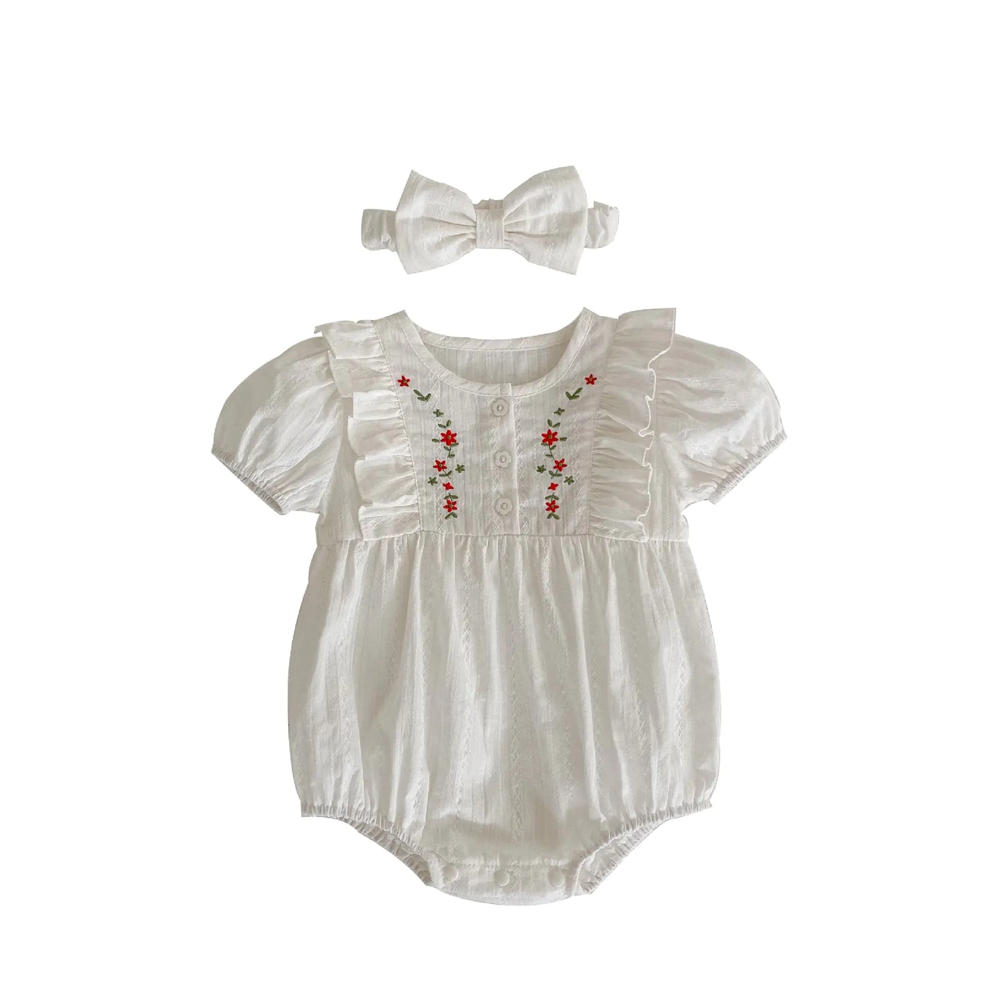 2024 Summer Cotton Baby Romper with Embroidery