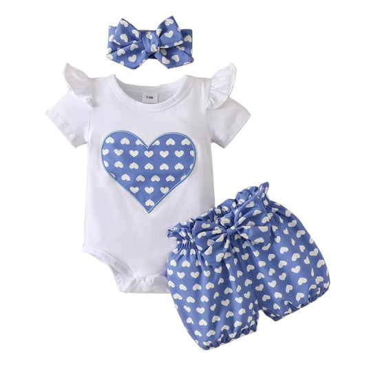 Heart-Shaped Three-Piece Suit for Baby Girls (0-18 Months)