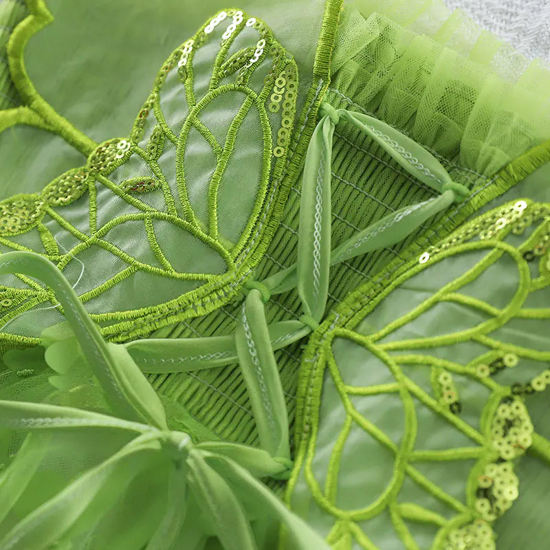 Girls' Summer Dress - Green Butterfly Princess Outfit