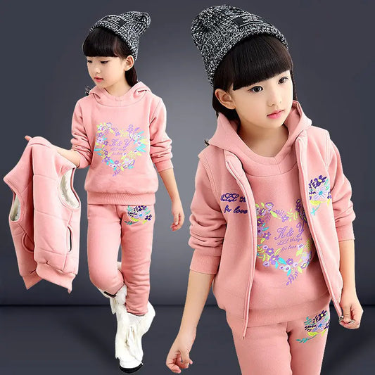 Thickened 3-Piece Winter Set for Girls Ages 4-10