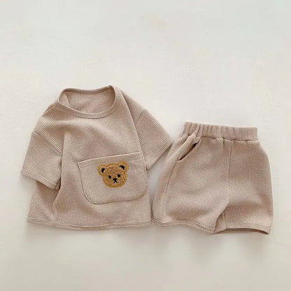 Baby Girls Waffle Bear Tee and Shorts Clothing Set
