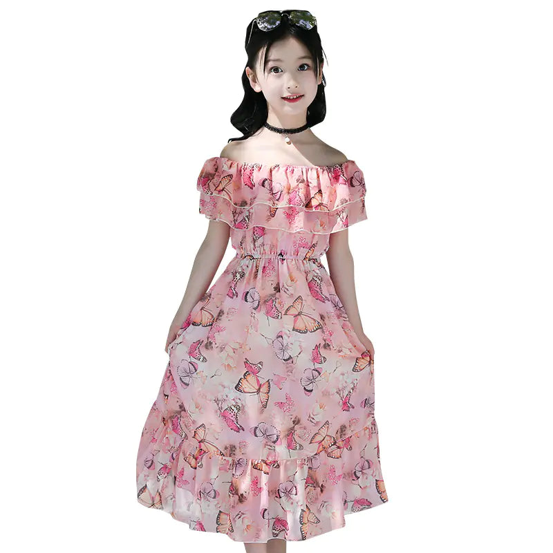 Thai Style Beach Dress for Girls - Summer Floral Chiffon