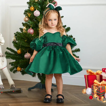 Puff Sleeve Girls' Dress for Party and Baptism