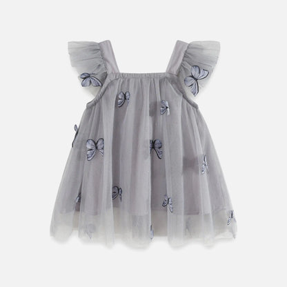 Flounced Sleeve Mesh Sling Dress for Kids