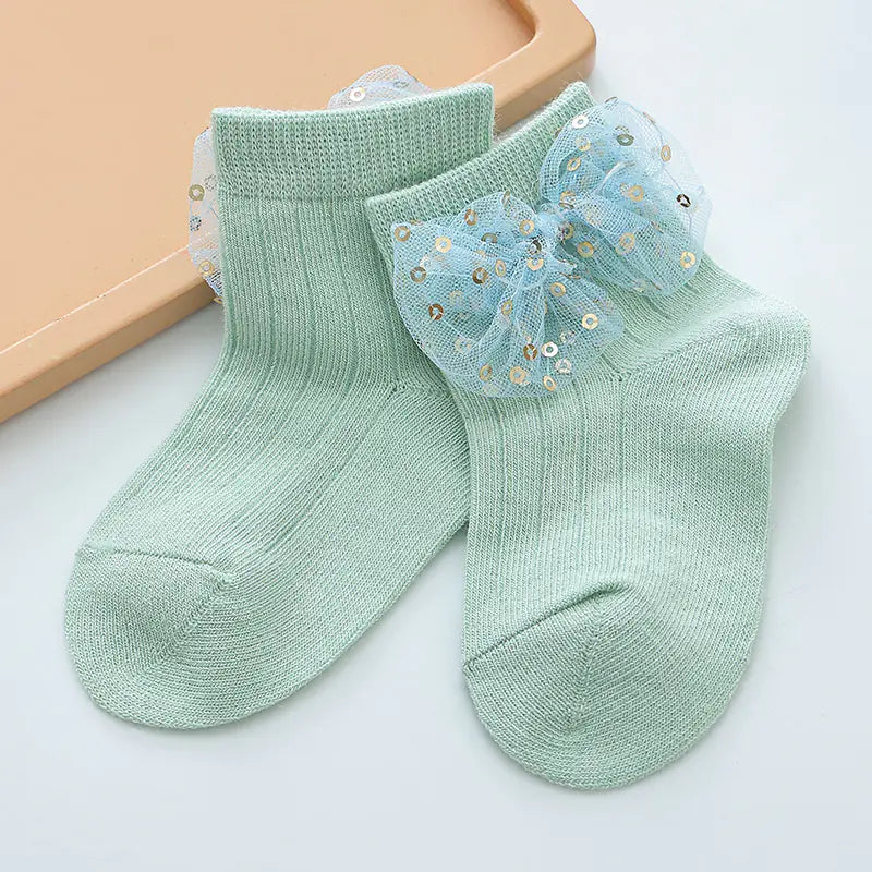 Baby Lace Bow Tie Socks for Girls (Ages 0-2)