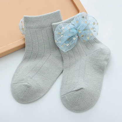 Baby Lace Bow Tie Socks for Girls (Ages 0-2)