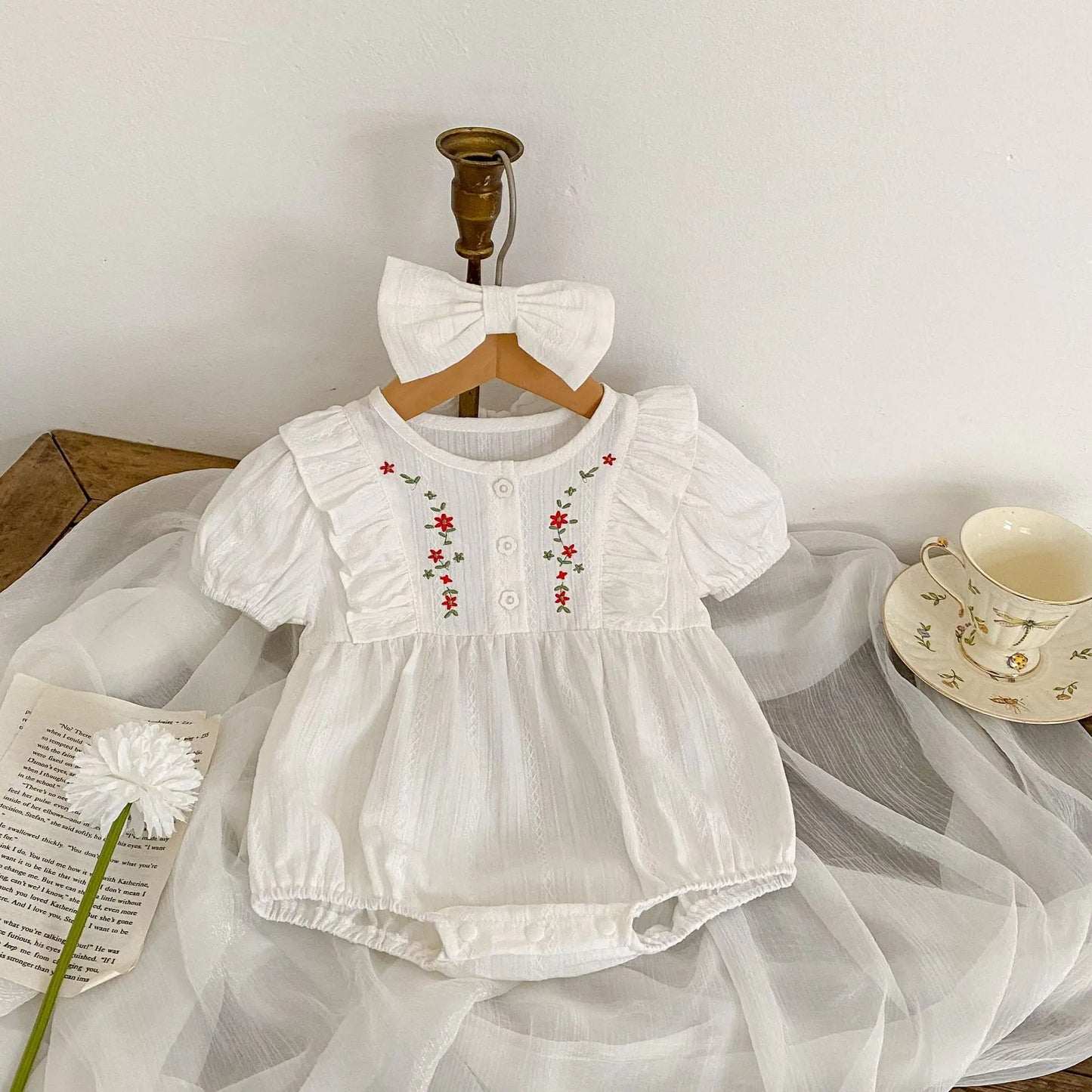 2024 Summer Cotton Baby Romper with Embroidery