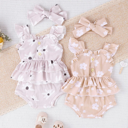 2023 Summer Korean Style Baby Girls Floral Outfit Set