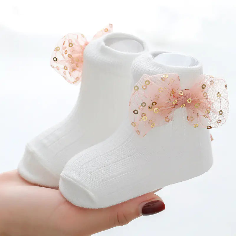Baby Lace Bow Tie Socks for Girls (Ages 0-2)