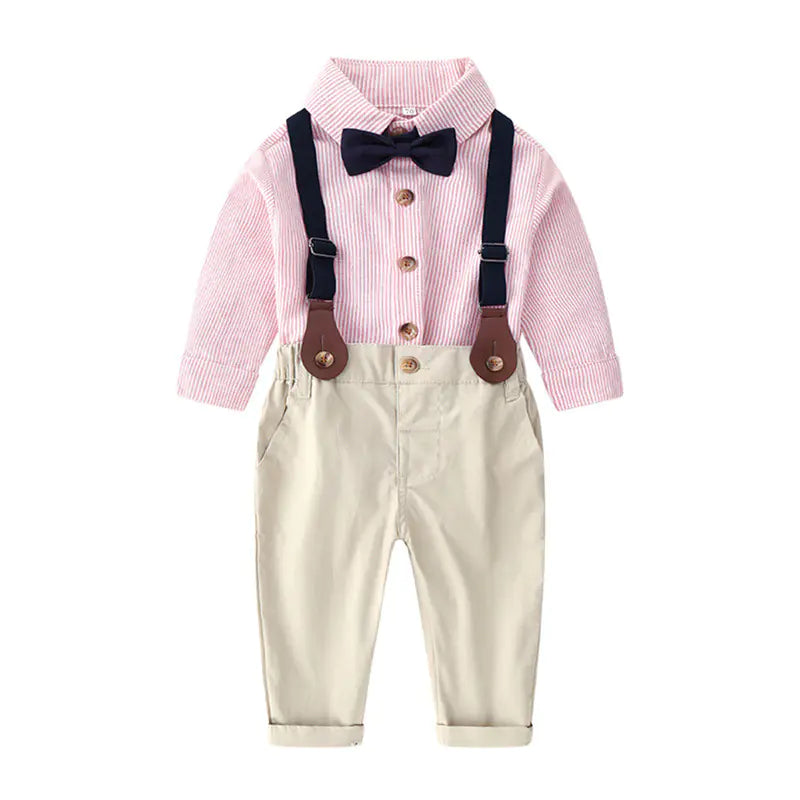 Korean Style Baby Fall Outfit: Long Sleeve Shirt & Overalls