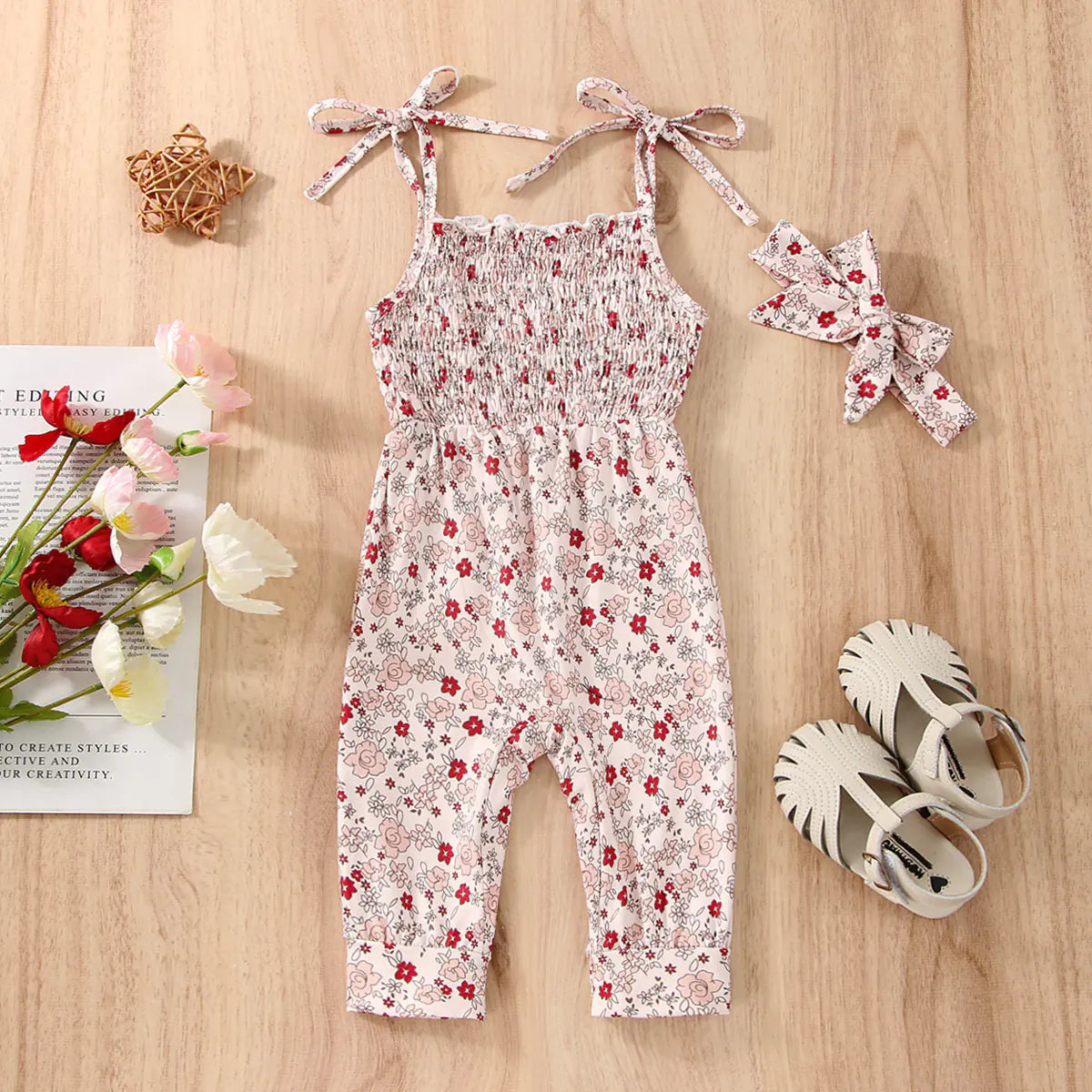 Floral Print Romper for Baby Girls with Straps
