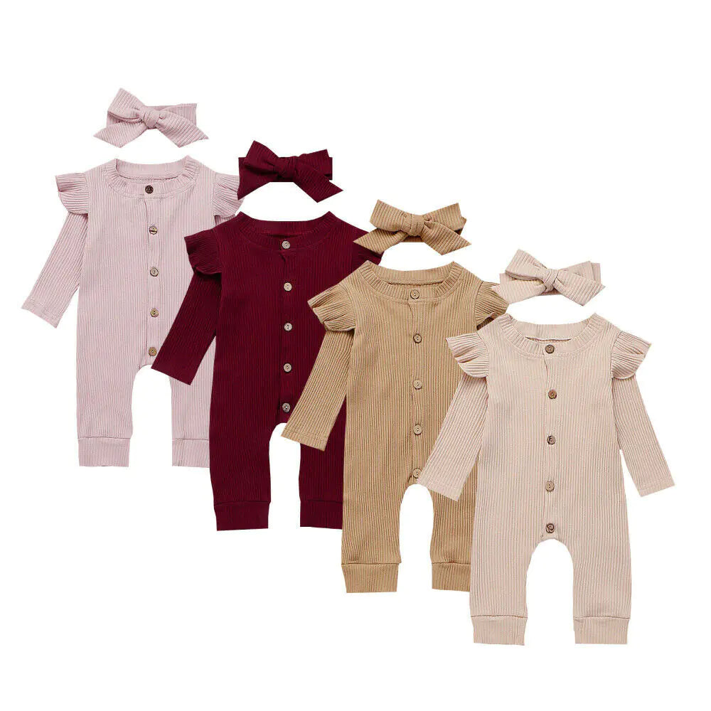 Newborn Ribbed Cotton Romper Jumpsuit Outfit Set